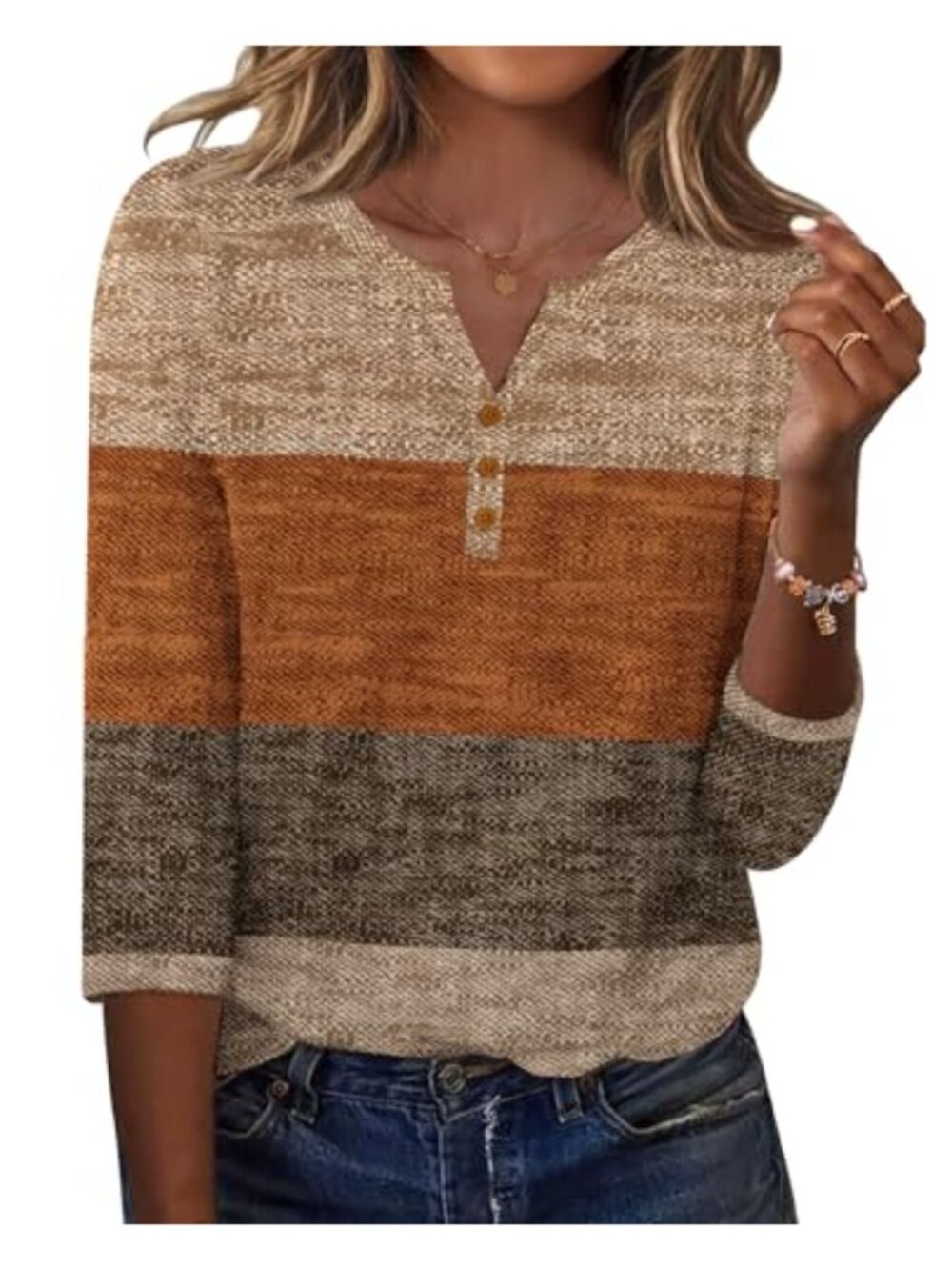 Zeagoo Womens 3/4 Sleeve Henley Neck Blouse Casual Work Top